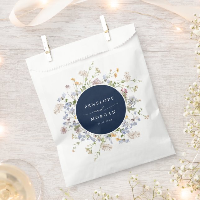 Navy Spring Wildflower Meadow Garden Wedding  Favour Bags (Clipped)