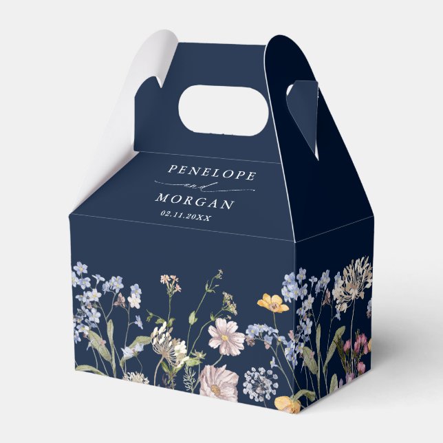 Navy Spring Wildflower Meadow Garden Wedding Favour Box (Back Side)