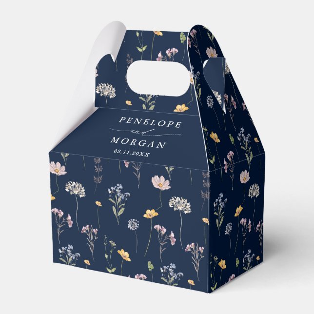 Navy Spring Wildflower Meadow Garden Wedding Favour Box (Back Side)