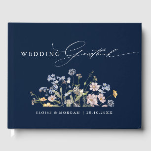 Navy Spring Wildflower Meadow Garden Wedding  Guest Book