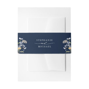 Navy Spring Wildflower Meadow Garden Wedding  Invitation Belly Band