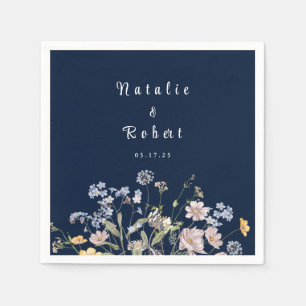 Navy Spring Wildflower Meadow Garden Wedding  Napk Napkin