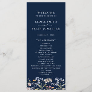 Navy Spring Wildflower Meadow Garden Wedding  Programme