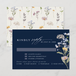 Navy Spring Wildflower Meadow Garden Wedding  RSVP Card