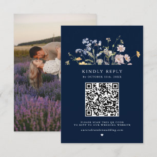 Navy Spring Wildflower Meadow Garden Wedding  RSVP Card