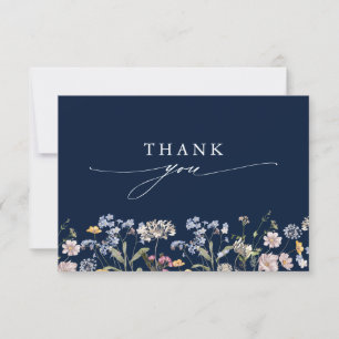 Navy Spring Wildflower Meadow Garden Wedding  Thank You Card