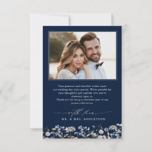 Navy Spring Wildflower Meadow Garden Wedding Thank You Card