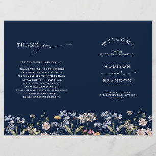 Navy Spring Wildflower Meadow  Wedding Program