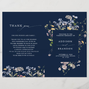 Navy Spring Wildflower Meadow Wedding Program