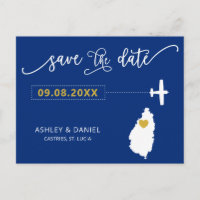 Navy St. Lucia Wedding Save the Date Map Postcard