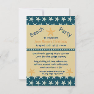 Navy Starfish Beach - 3x5Birthday Party Invitation
