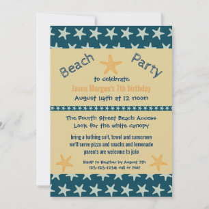 Navy Starfish Beach - Birthday Party Invitation