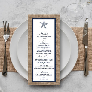 Navy Starfish Burlap Beach Wedding Menu