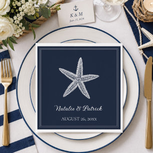 Navy Starfish Wedding Napkin