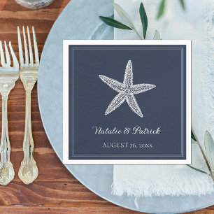 Navy Starfish Wedding Napkin