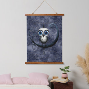 Navy Starry Night Abstract Nightbird Moon Sitting Hanging Tapestry