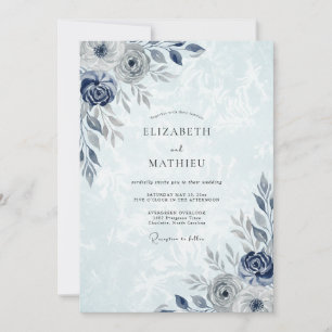 Navy Stately Winter Wedding Invitation
