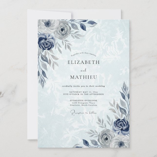 Navy Stately Winter Wedding Invitation (Front)