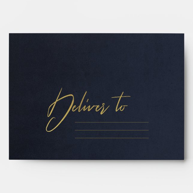 NAVY STONE VELVET GOLD AQUA BLUE FLORAL ADDRESS ENVELOPE (Front)