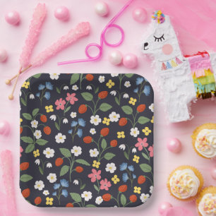 Navy Strawberry birthday Paper Plate