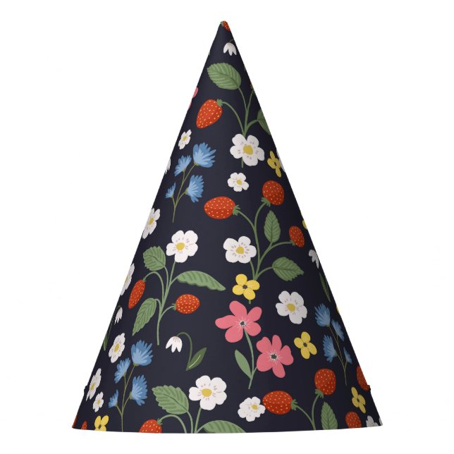 Navy Strawberry birthday Party Hat (Front)