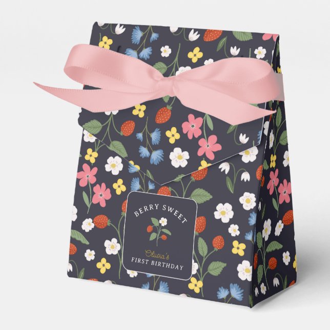 Navy Strawberry  Favour Box (Front Side)