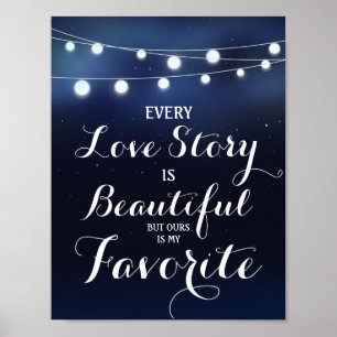 Navy String of lights Every Love story is..wedding Poster