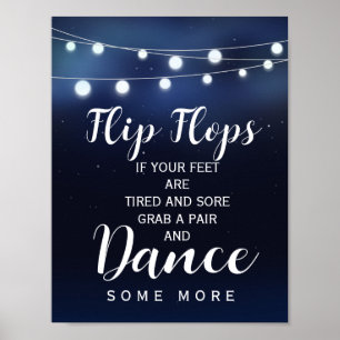 Navy String of lights  flip flops wedding sign