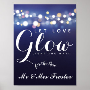Navy String of lights Let love glow wedding party Poster