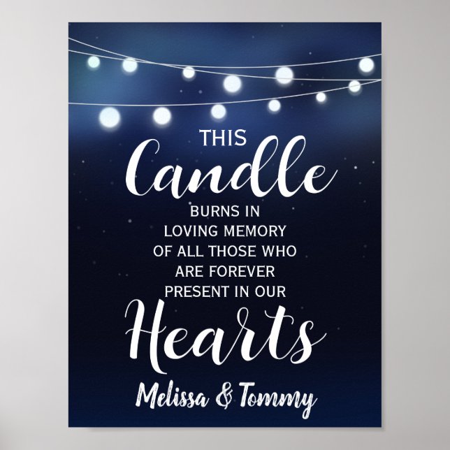 Navy String of lights Memory candle sign wedding (Front)