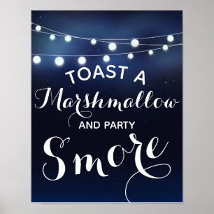 Navy string of lights s'more wedding or party sign