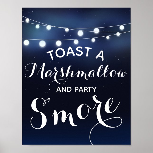 Navy string of lights s'more wedding or party sign (Front)
