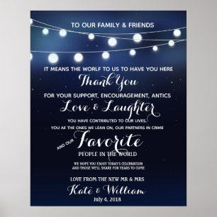 Navy string of lights Thank you wedding sign
