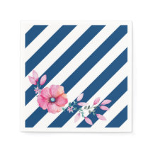 Navy Stripe and Pink Floral Napkin