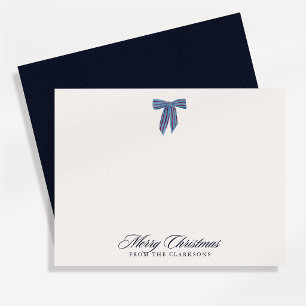 Navy Stripe Bow Christmas Note Card