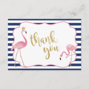 Navy Stripe Flamingo Thank You Card