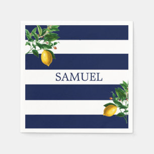 Navy Stripe Lemons Chic Napkin