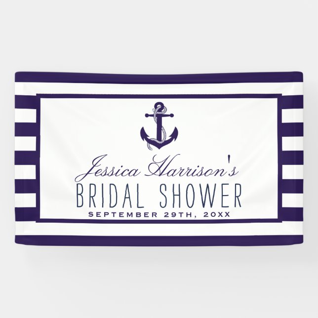 Navy Stripe Nautical Anchor Bridal Shower Banner (Horizontal)