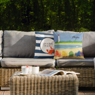 Navy Stripe Nautical Crab Personalised Pillow