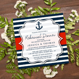 Navy Stripe Nautical Wedding Rehearsal Dinner Invitation