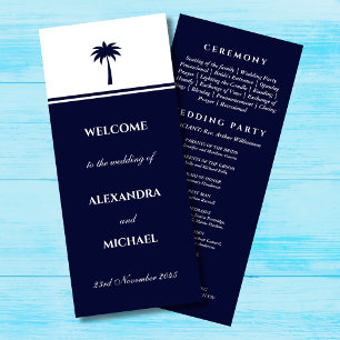 Navy Stripe Palm Tree Minimalist Coastal Wedding Programme