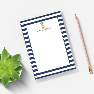 Navy Stripe Pineapple Personalised Post-it Notes