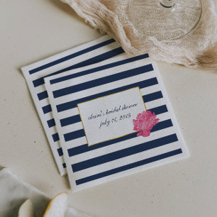 Navy Stripe & Pink Peony Bridal Shower Napkin