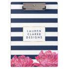 Navy Stripe & Pink Peony Clipboard