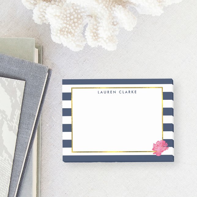 Navy Stripe & Pink Peony Post-it Notes (Creator Uploaded)