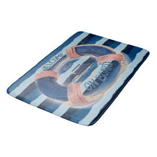 Navy Stripe Welcome on Board Wave Life Buoy   Bath Mat