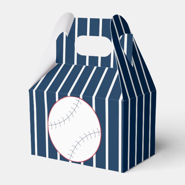 Navy Striped Baseball Favour Box (Front Side)