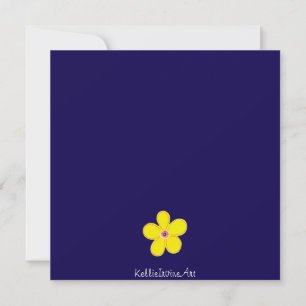 Navy Striped Bright Yellow Art Flower Card