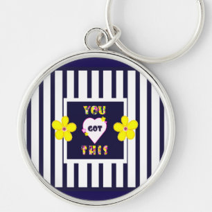 Navy Striped Bright Yellow Art Flower Key Ring