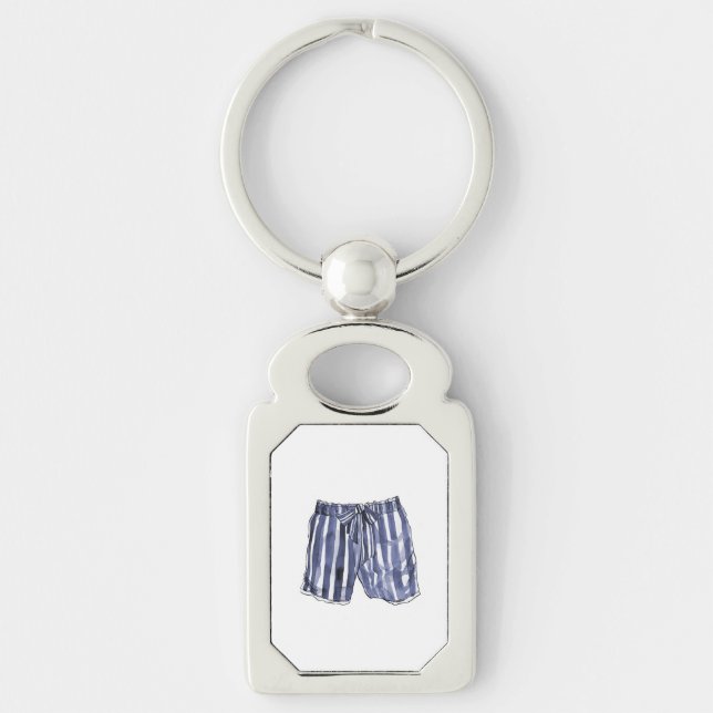 Navy Striped Vintage Swim Trunks Keychain (Front)